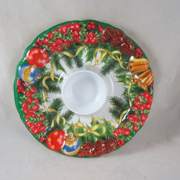 Ullman Holiday Plastic Dishes Chip n Dip Serving Bowl 2 Lot USA Vintage 1990s - Picture 2 of 8